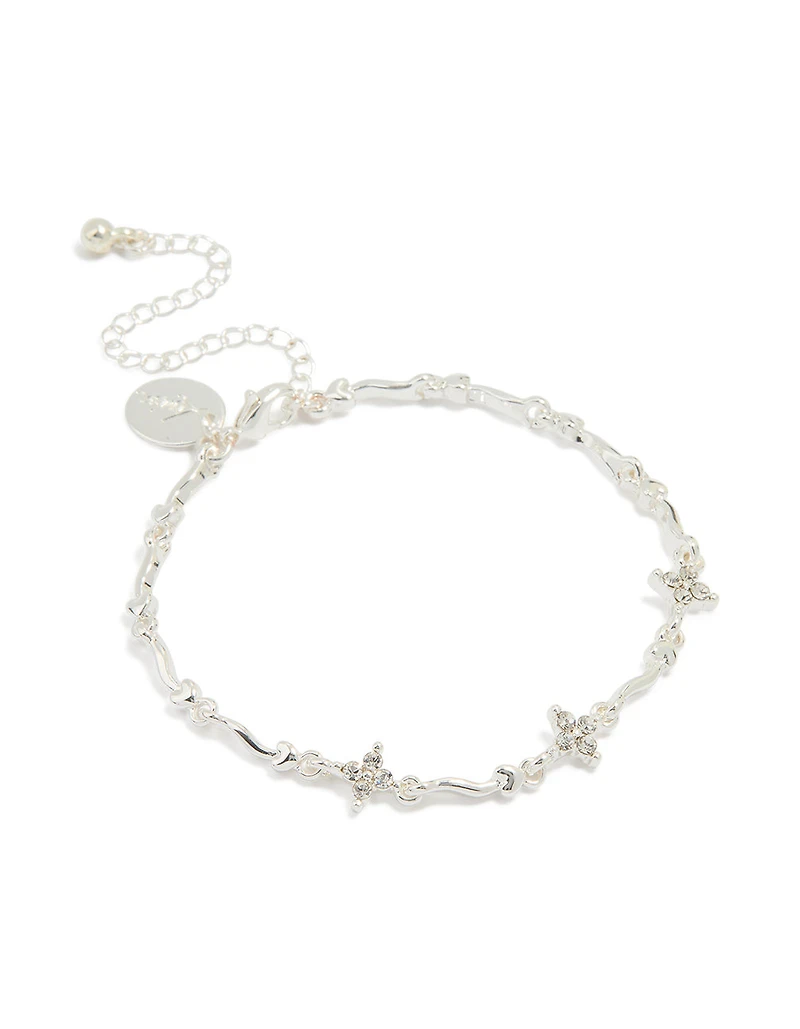 Mini bracelet fleur enroulant plaqué argent