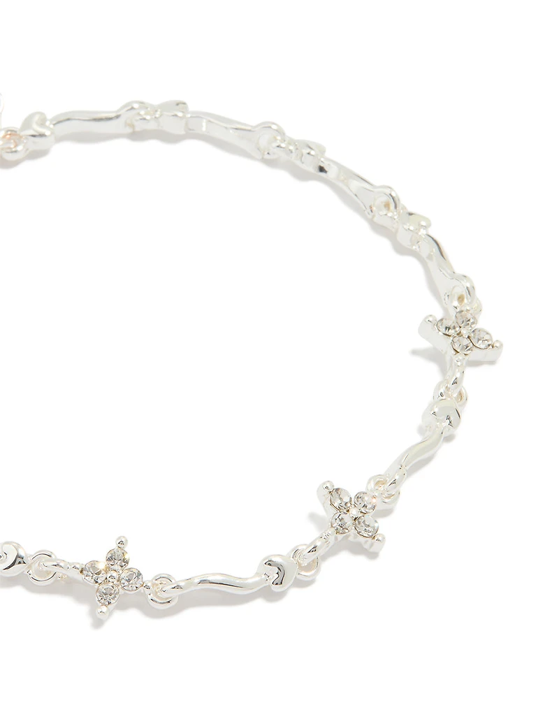 Mini bracelet fleur enroulant plaqué argent