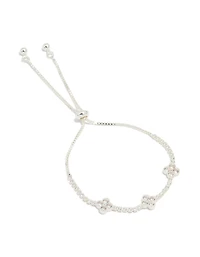 Silver Plated Cubic Zirconia Flower Station Toggle Bracelet