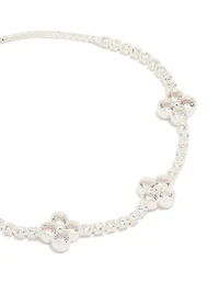 Silver Plated Cubic Zirconia Flower Station Toggle Bracelet