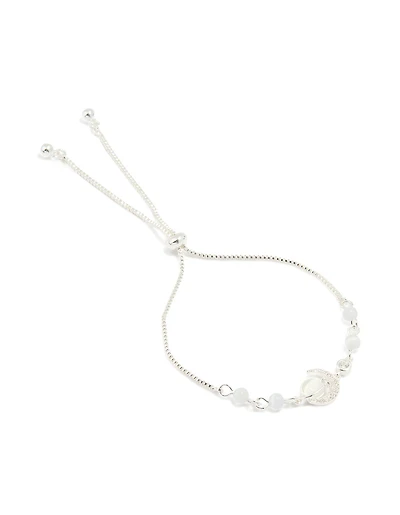 Silver Plated Cubic Zirconia & Rose Quartz Celestial Toggle Bracelet