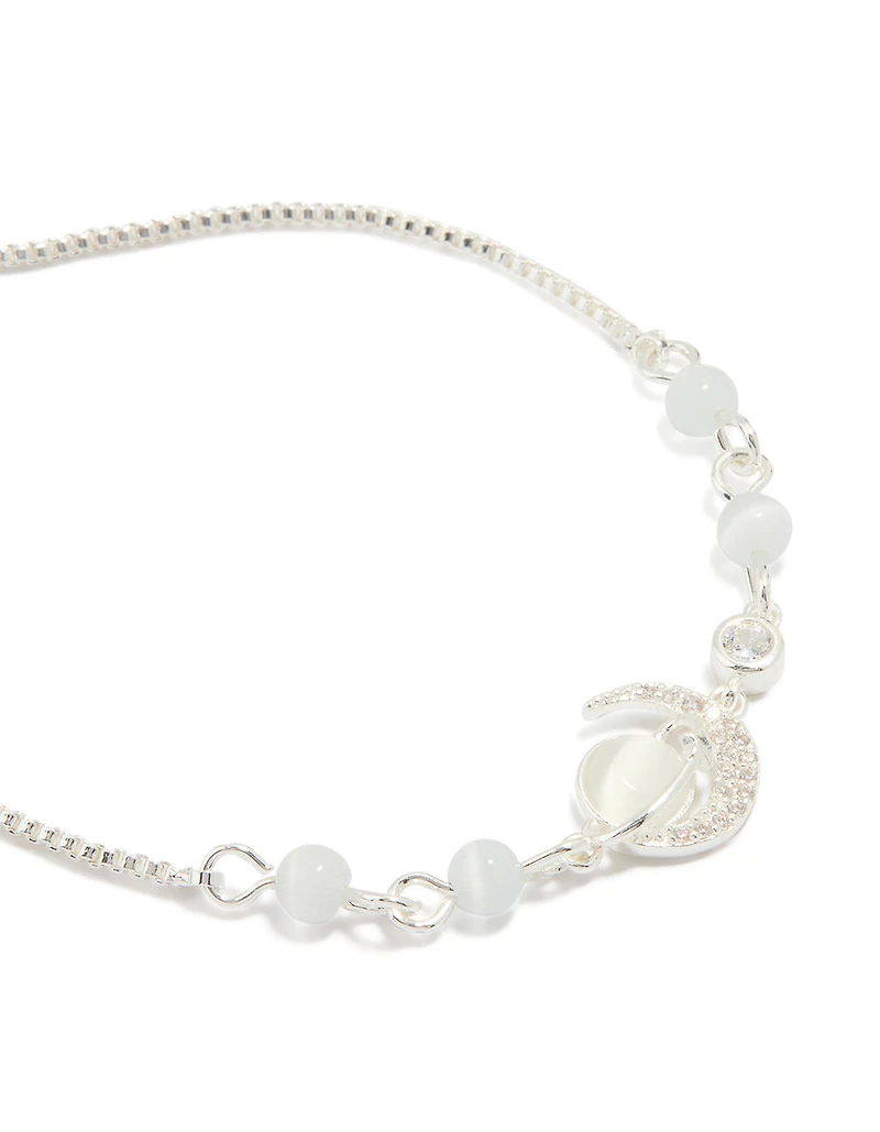 Silver Plated Cubic Zirconia & Rose Quartz Celestial Toggle Bracelet