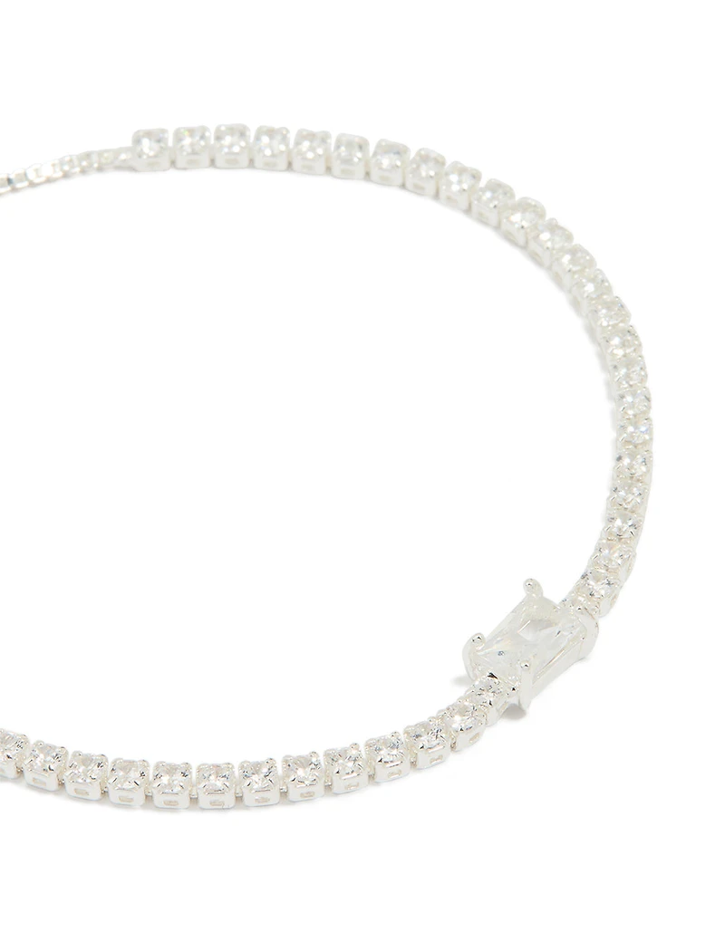 Silver Plated Cubic Zirconia Pave & Baguette Toggle Bracelet