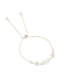 Silver Plated Cubic Zirconia Butterfly & Flower Toggle Bracelet