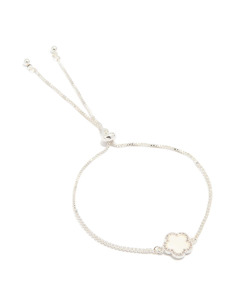 Silver Plated Cubic Zirconia Flower Toggle Bracelet
