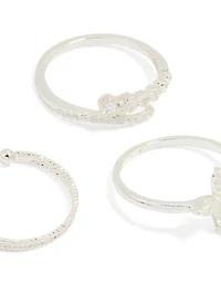 Silver Plated Cubic Zirconia Leafy Mixed Rings 5-Pack