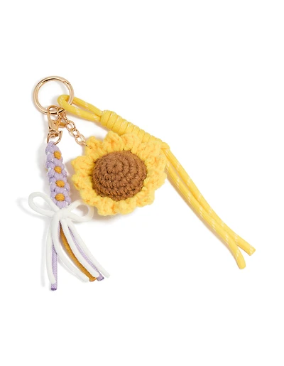 Crocheted Sunflower & Purple Flowers Key Chain