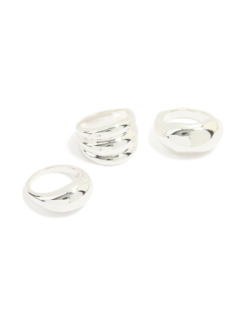 Silver Smooth Organic Chunky Rings 3-Pack