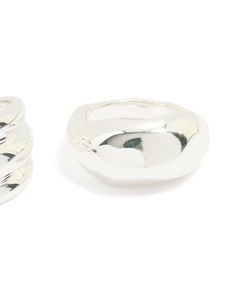 Silver Smooth Organic Chunky Rings 3-Pack