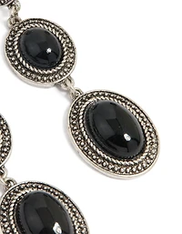 Boucles d’oreilles pendantes anciennes en pierre noire argentée texturée