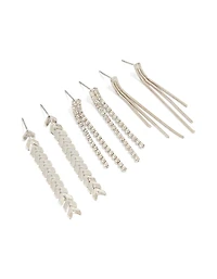 Silver Diamante Graduating Drop Earrings 3-Pack