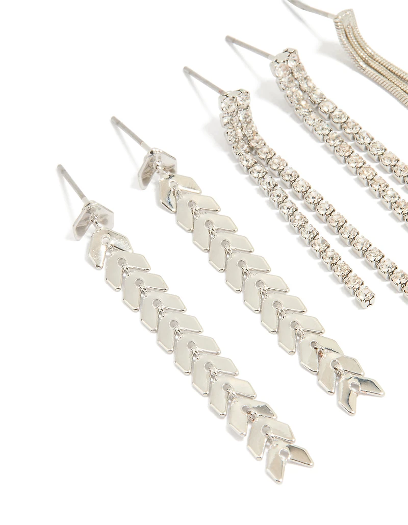 Silver Diamante Graduating Drop Earrings 3-Pack