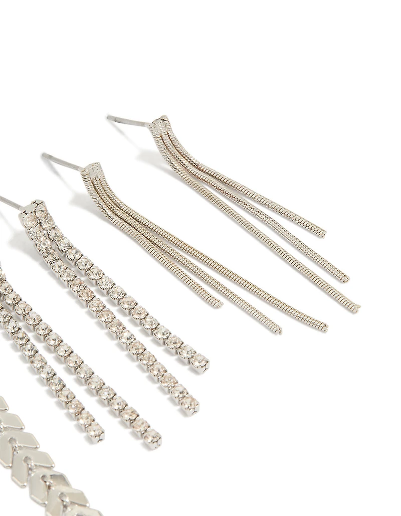 Silver Diamante Graduating Drop Earrings 3-Pack