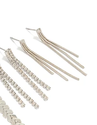 Silver Diamante Graduating Drop Earrings 3-Pack