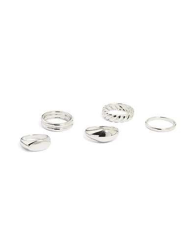 Silver Signet & Twist Rings 5-Pack