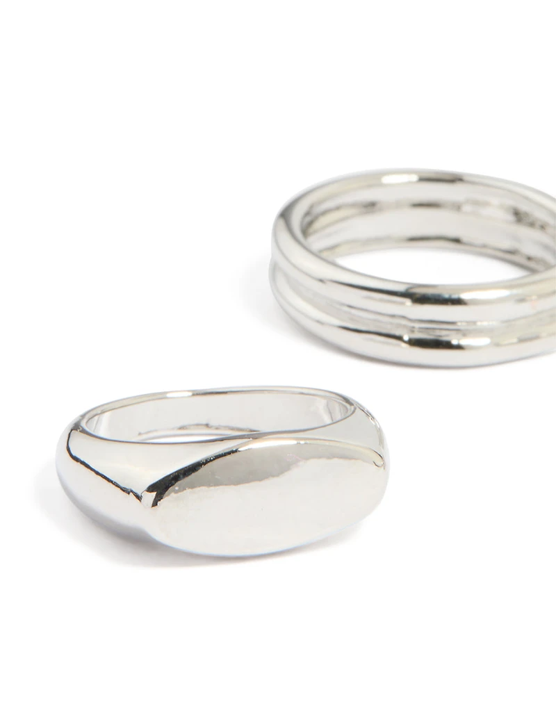 Silver Signet & Twist Rings 5-Pack