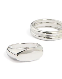 Silver Signet & Twist Rings 5-Pack