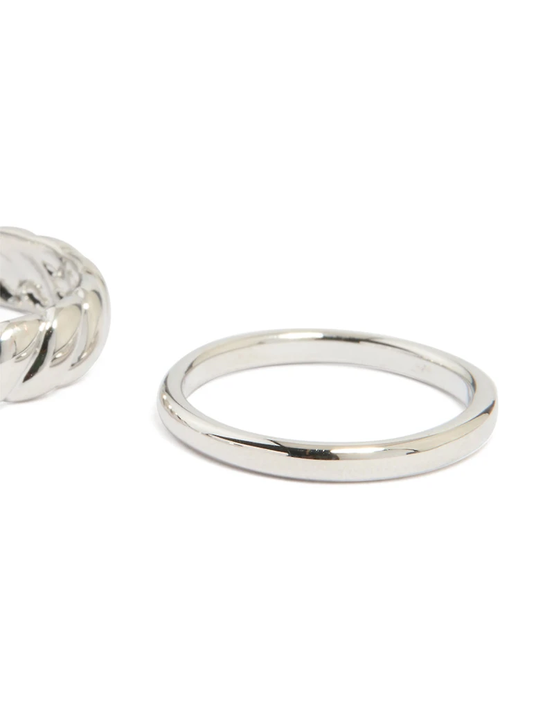 Silver Signet & Twist Rings 5-Pack