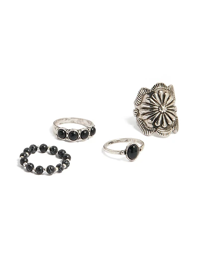 Silver & Black Stretch Rings 4-Pack