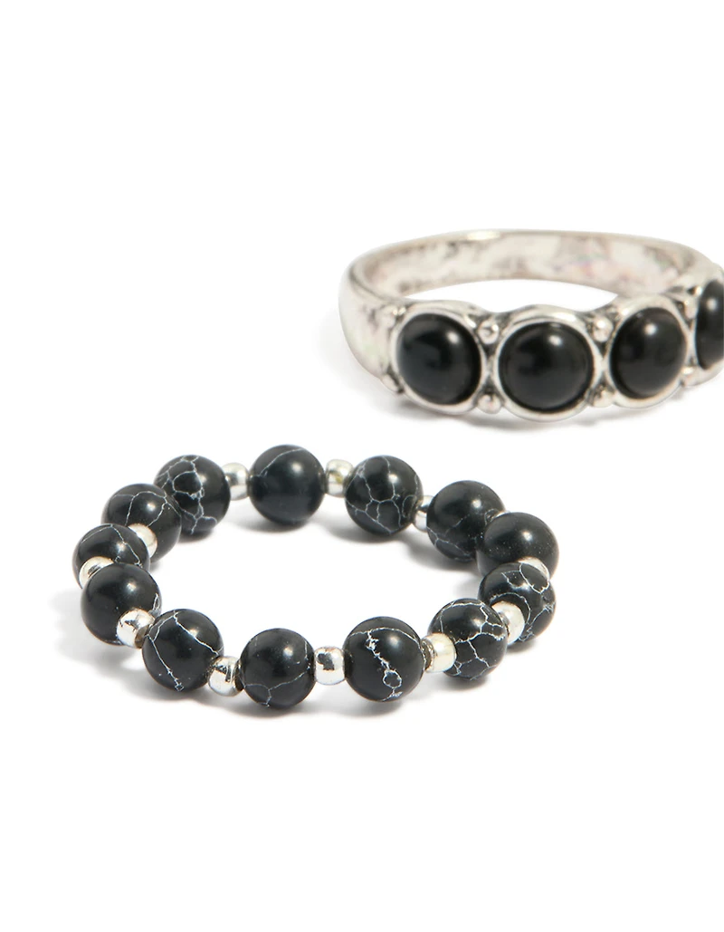 Silver & Black Stretch Rings 4-Pack