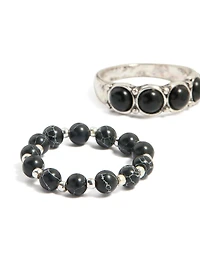 Silver & Black Stretch Rings 4-Pack