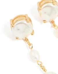 Gold Plated Pearl Statement Trio Drop Earrings
