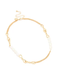 Gold Plated Freshwater Pearl & Twisted Link Chain Necklace