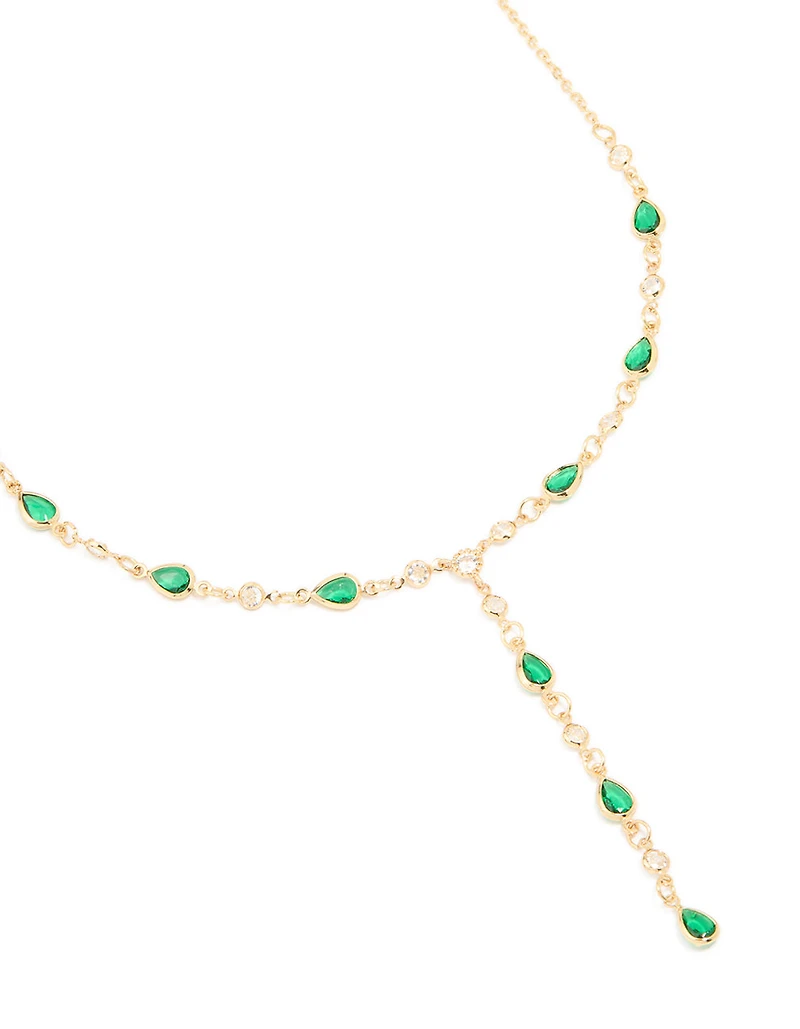 Gold Plated Emerald Cubic Zirconia Y-Necklace