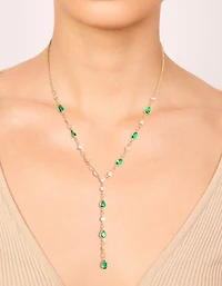Collier en Y en zirconne émeraude cubique plaqué or