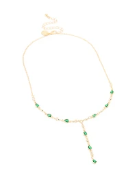 Gold Plated Emerald Cubic Zirconia Y-Necklace