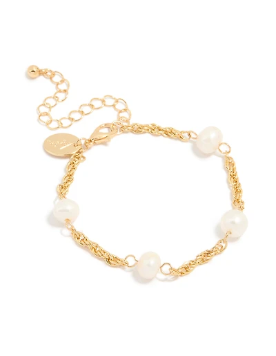 Gold Plated Twist Freshwater Pearl Chain Bracelet