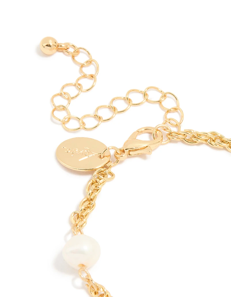 Gold Plated Twist Freshwater Pearl Chain Bracelet