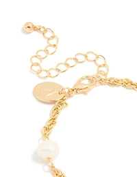Gold Plated Twist Freshwater Pearl Chain Bracelet