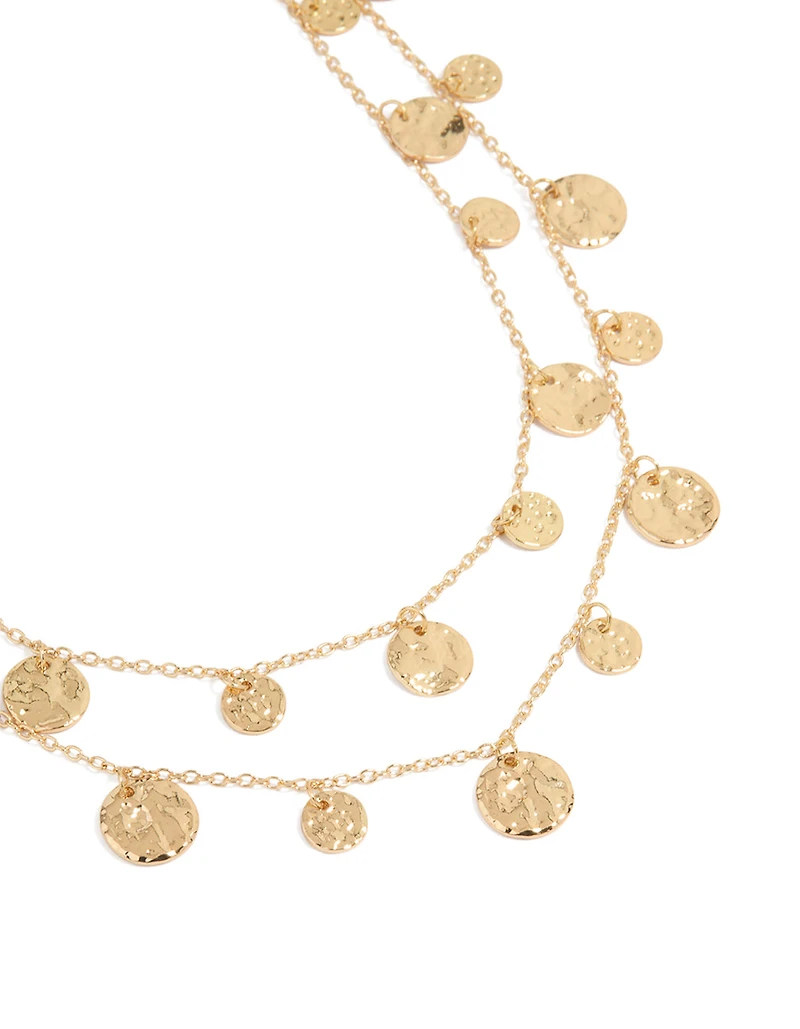 Gold Mini Organic Disc Layered Necklace