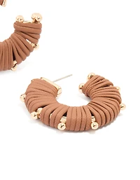 Gold Brown Yarn Wrapped Hoop Earrings