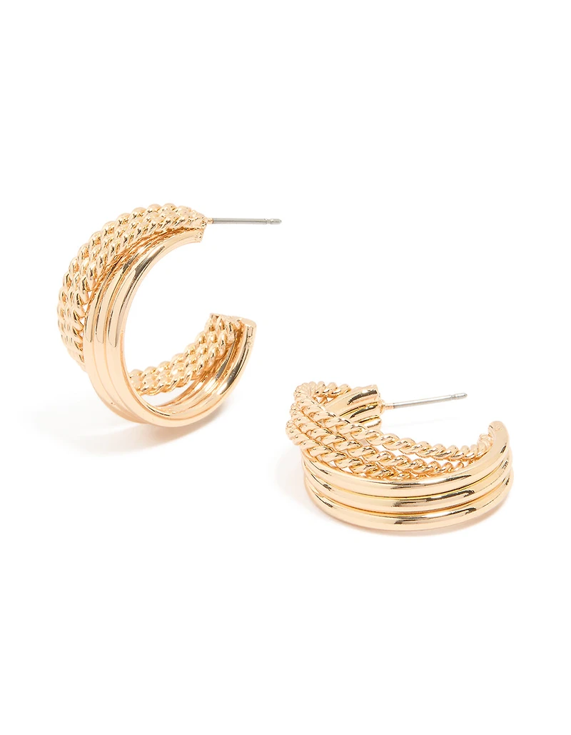 Gold Mixed Textured Hoop Earrings