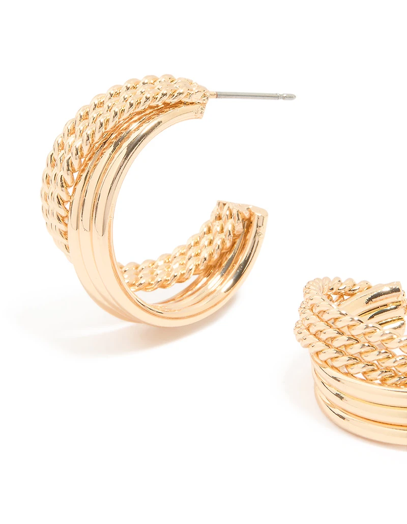 Gold Mixed Textured Hoop Earrings