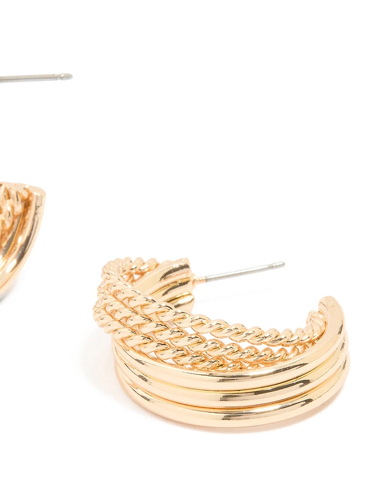 Gold Mixed Textured Hoop Earrings