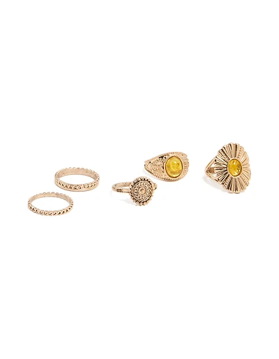 Gold Vintage Pattern Rings 5-Pack