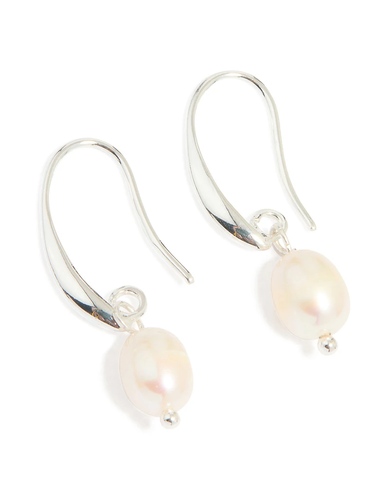 Silver Plated Freshwater Pearl Medium Hook Drop Earrings