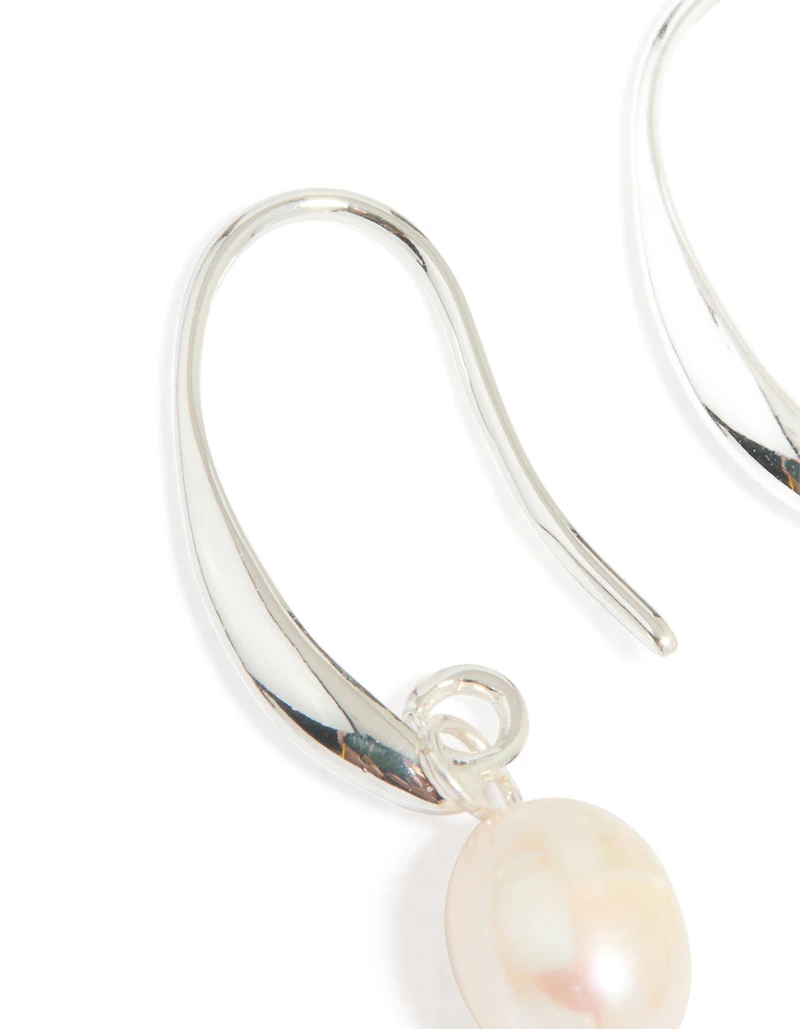 Silver Plated Freshwater Pearl Medium Hook Drop Earrings