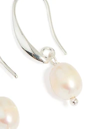 Silver Plated Freshwater Pearl Medium Hook Drop Earrings