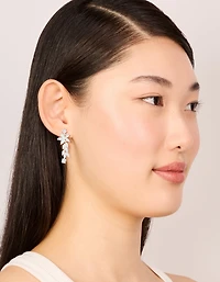 Silver Plated Cubic Zirconia Medium Flower Vine Drop Earrings