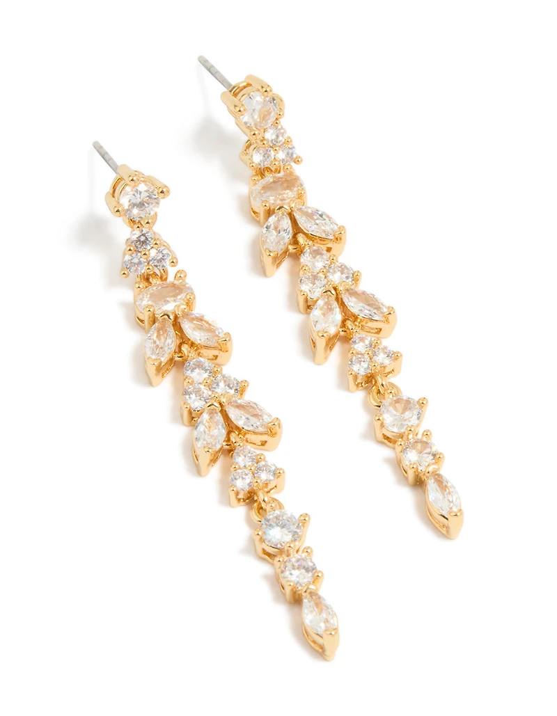 Gold Plated Cubic Zirconia Alternating Vine Linear Drop Earrings