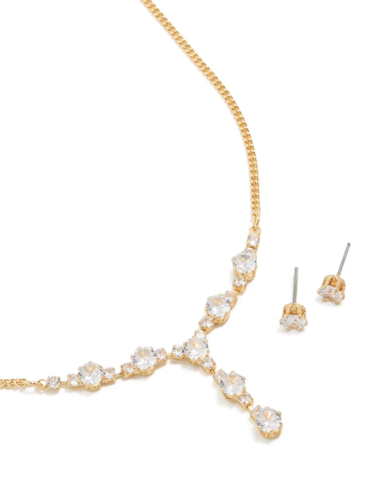 Ensemble de colliers et boucles d’oreilles en zircone cubique en zircone en cube, collier et boucles d’oreilles