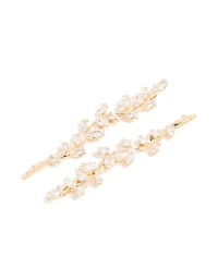 Gold Plated Cubic Zirconia Vine & Leaf Hair Clips 2-Pack