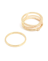 Gold Plated Cubic Zirconia Plain & Evil Eye Rings 4-Pack