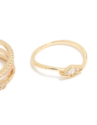 Anneaux cubiques en zircone plaqués or Plain & Evil Eye Pack de 4