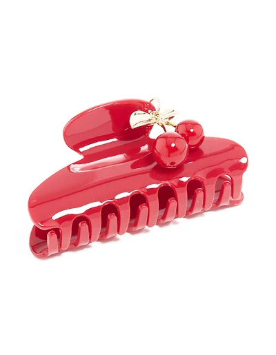 Red Cherry Charm Hair Claw Clip
