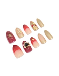 Red Mix Gold Cross  Press On Nail Set